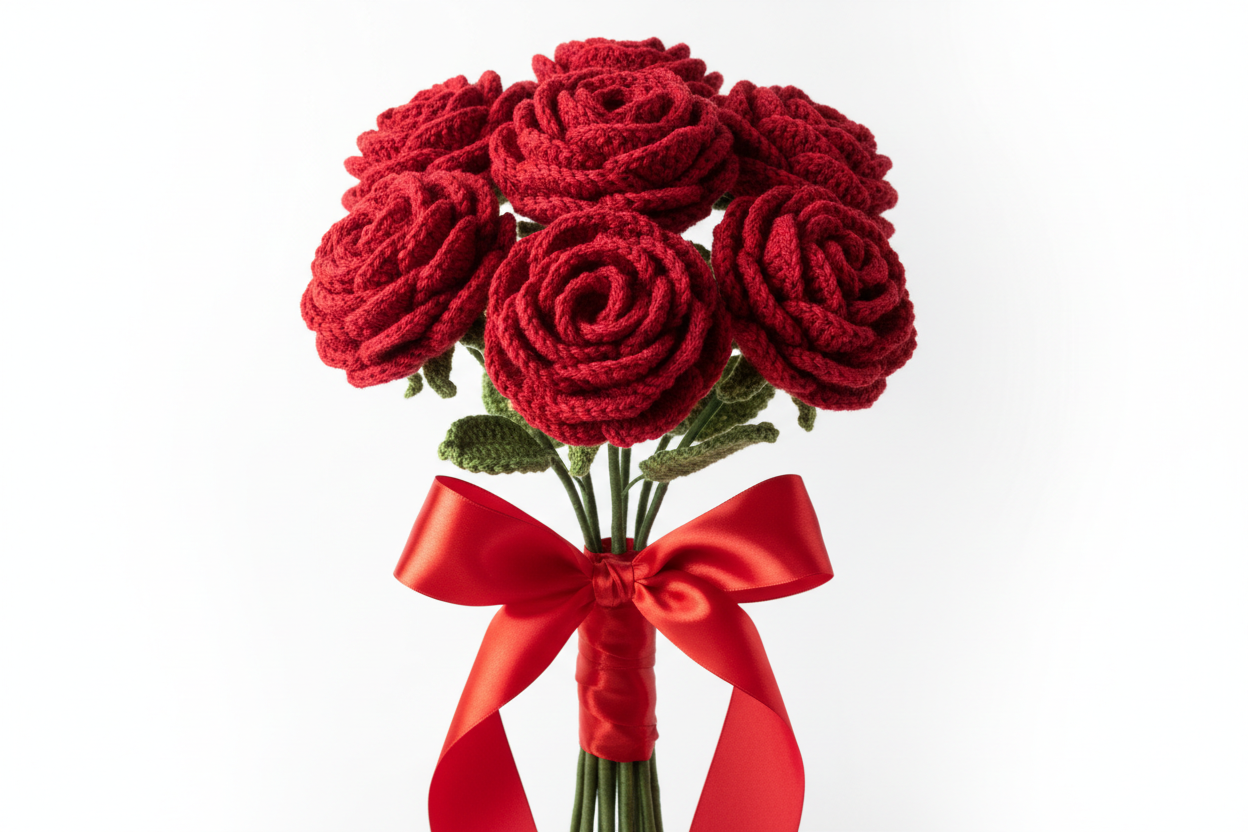 Romantic Red Rose Crochet Bouquet