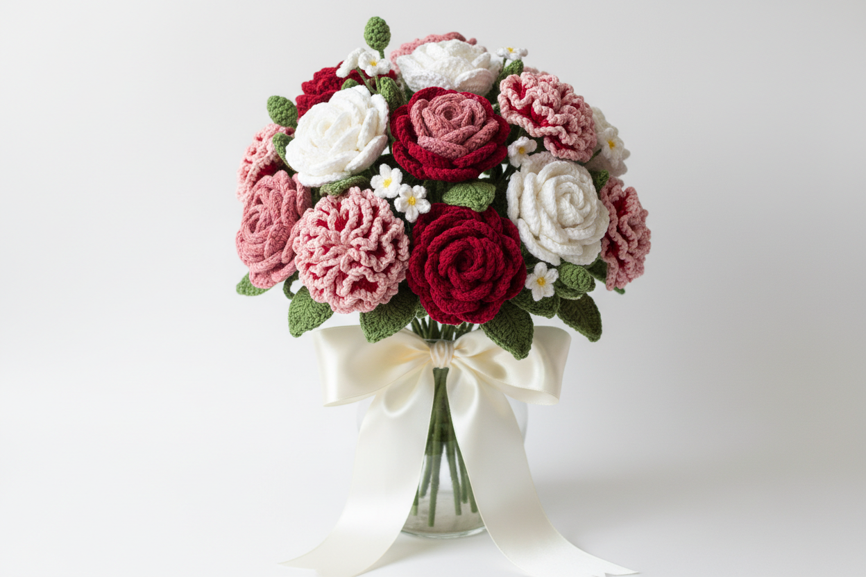 Romantic Crochet Flower Bouquet
